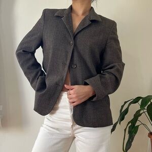 Vintage Rafaella Wool Tweed Brown Blazer Grunge Preppy Jacket Size 8 Petites